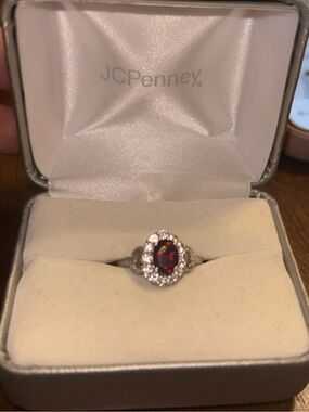 jcpenney Garnet and Clear Halo Ring in Silver Tone